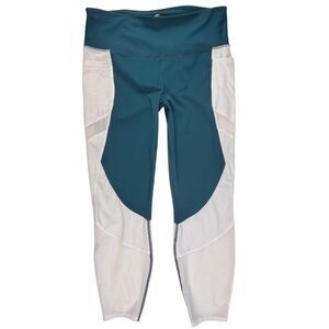 Avia Capri Leggings Large Teal White Mesh Panel Modern High Waist Sporty Chic